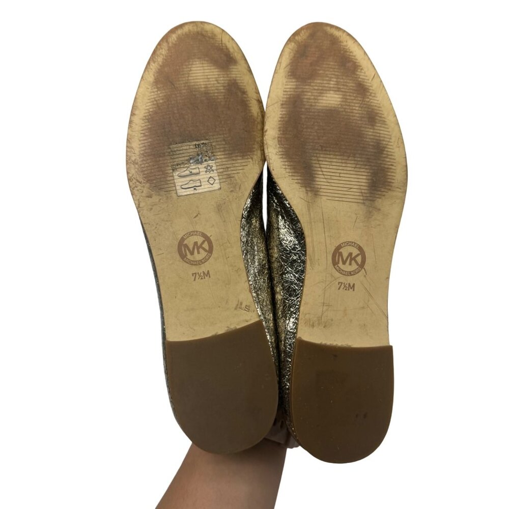 Michael Kors Bay View Gold Crinkled Metallic Round toe Ballet Flats Women' sz7.5 - Picture 7 of 11